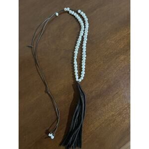Freshwater pearl and leather necklace 22” long by CLP designers